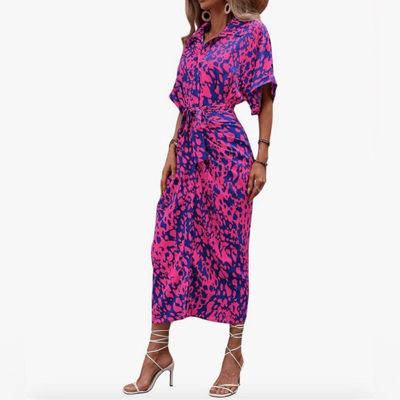 Miluma - Women's Printed Button Up Belted Midi Dress - 1