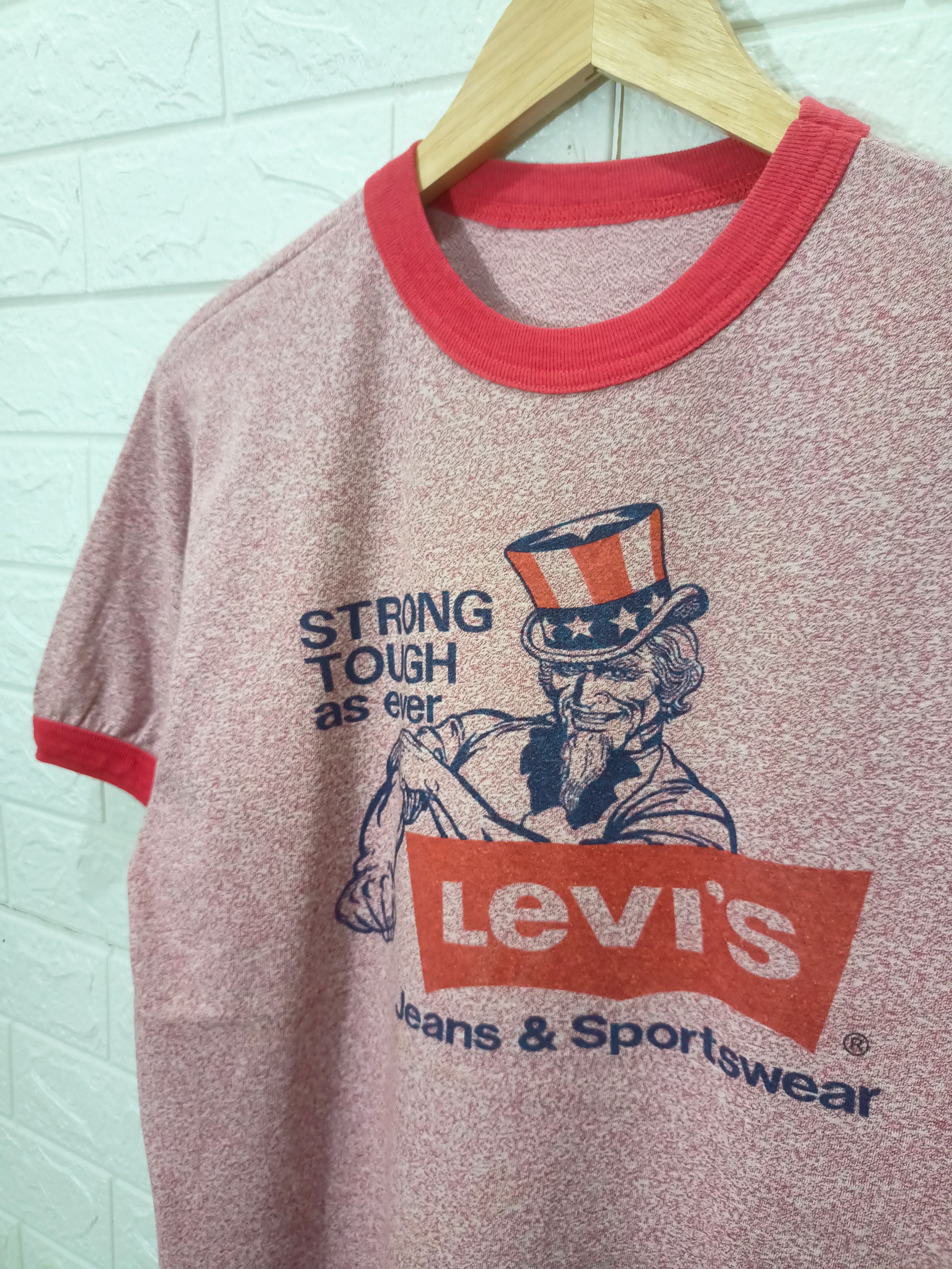 Rare Vintage 80s LEVIS Uncle Sam Strong Tough Printed Tee - 5