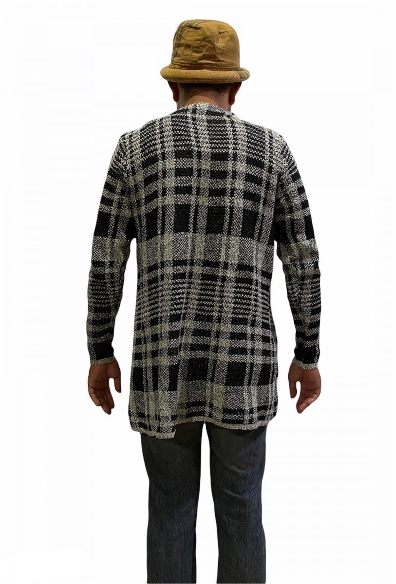 Cardigan - Plaid Checked Open Front Knitted - 3