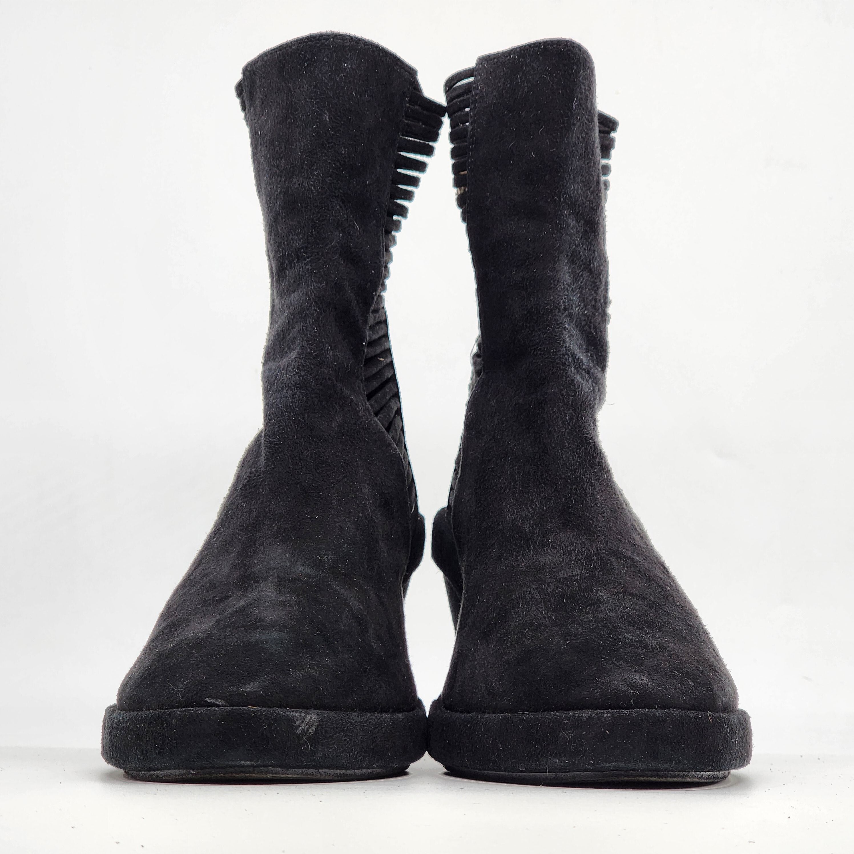 Ann Demeulemeester - Black Suede Slatted Wedge Boots - 4