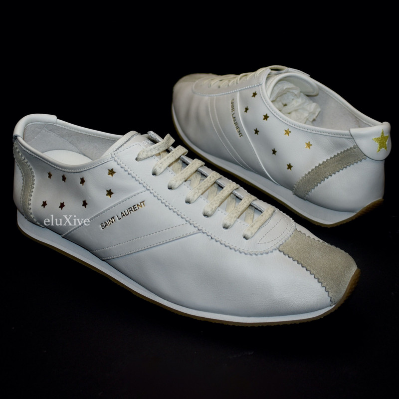 Saint Laurent White Distressed Leather Jay Sneakers - 1