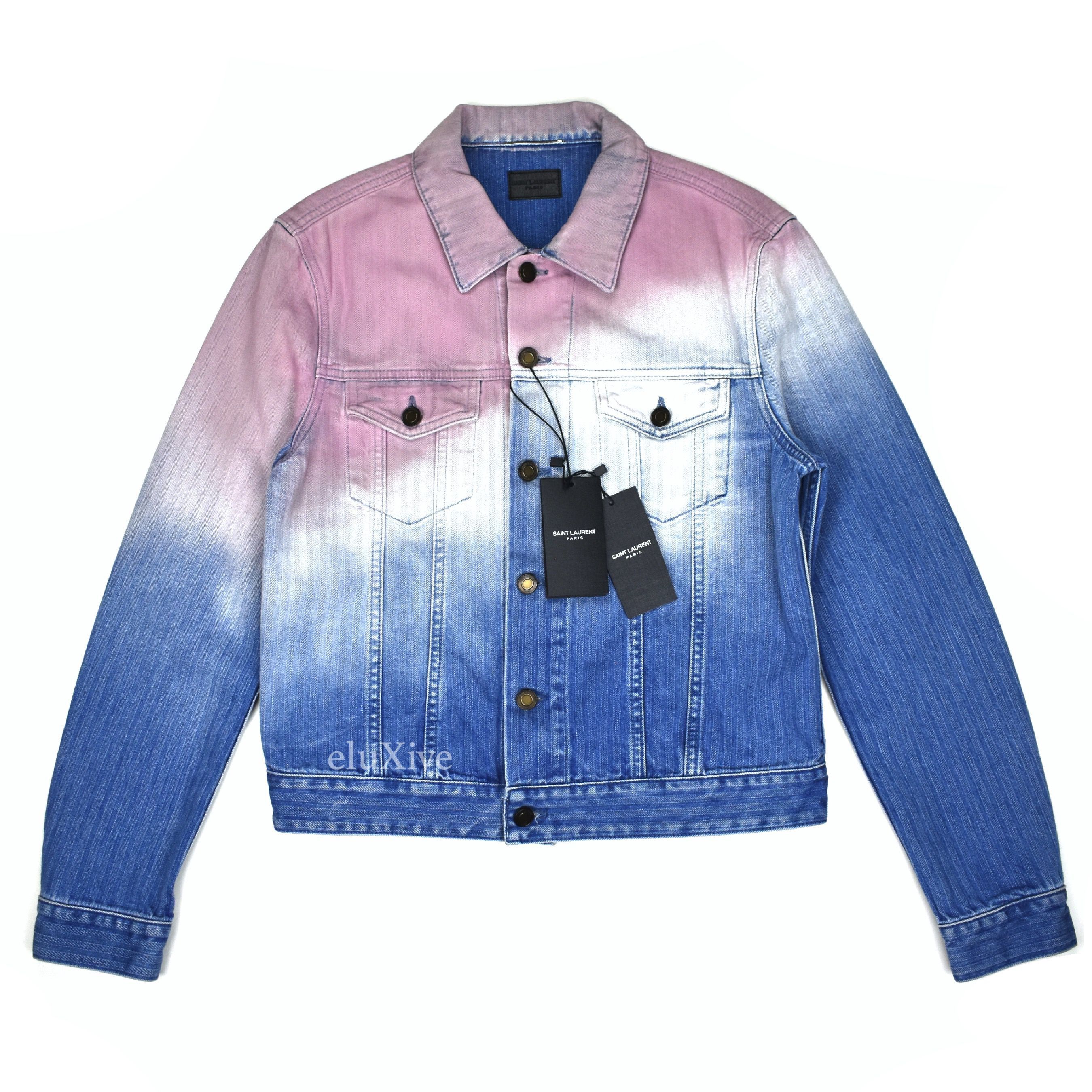 Saint Laurent Blue Pink Degrade Denim Trucker Jacket L - 1