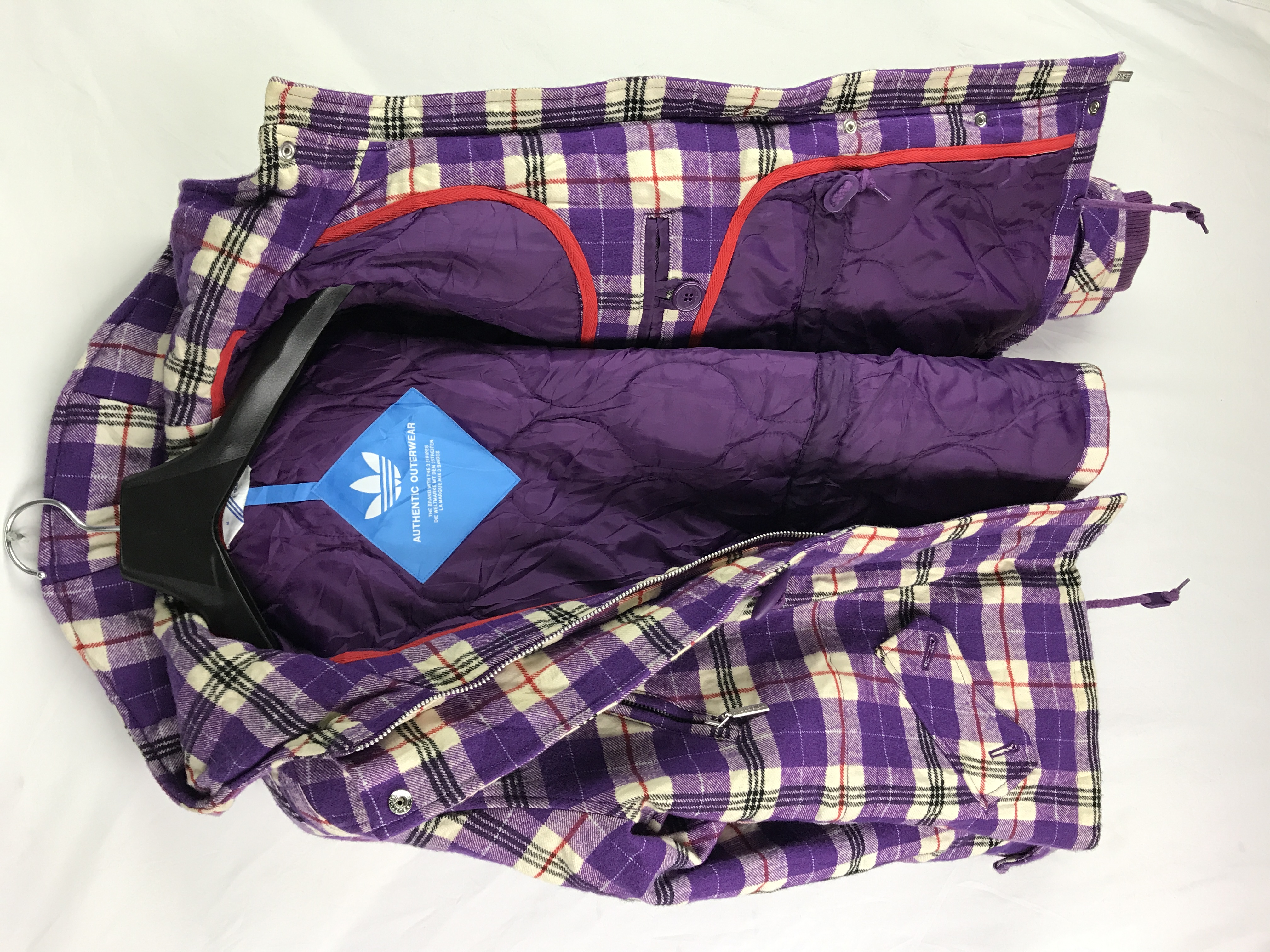 ADIDAS Plaid Checked Outerwear Duffle Coat Hoodie - 3