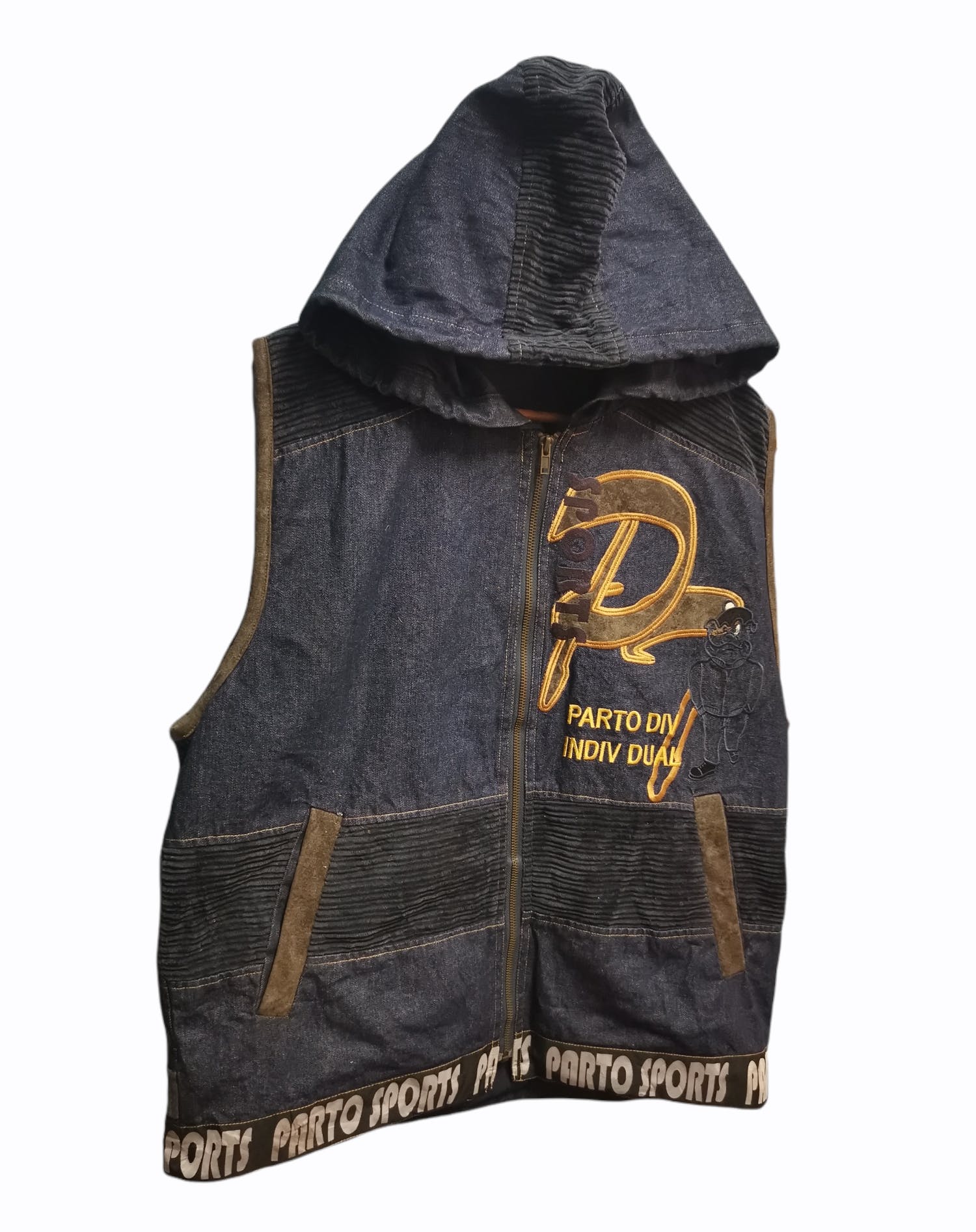 Porto Sports Denim Jacket Sleeveless With Hoodie - 3