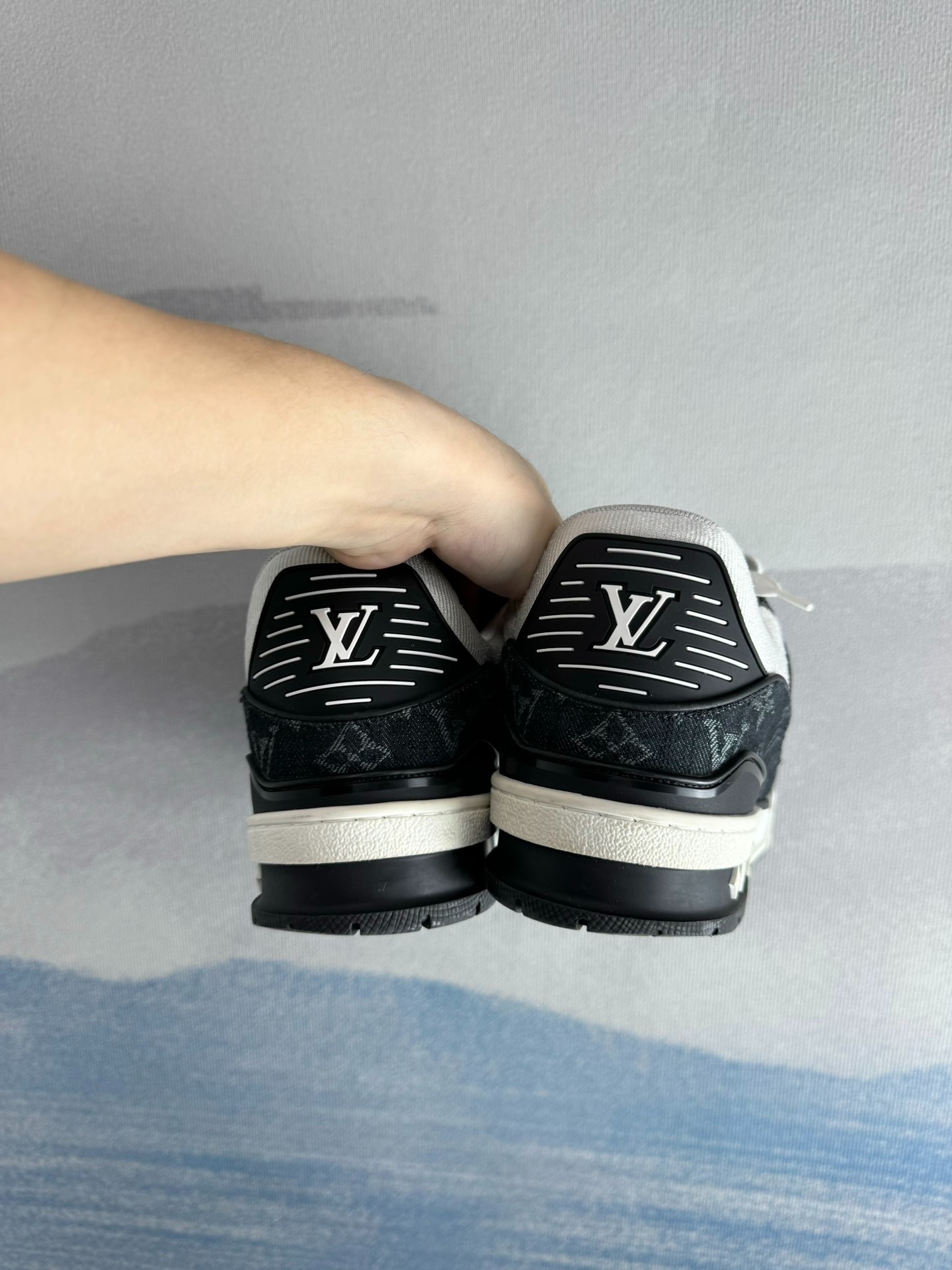 Louis Vuitton LV Trainer Black and White Denim Shoes - 3