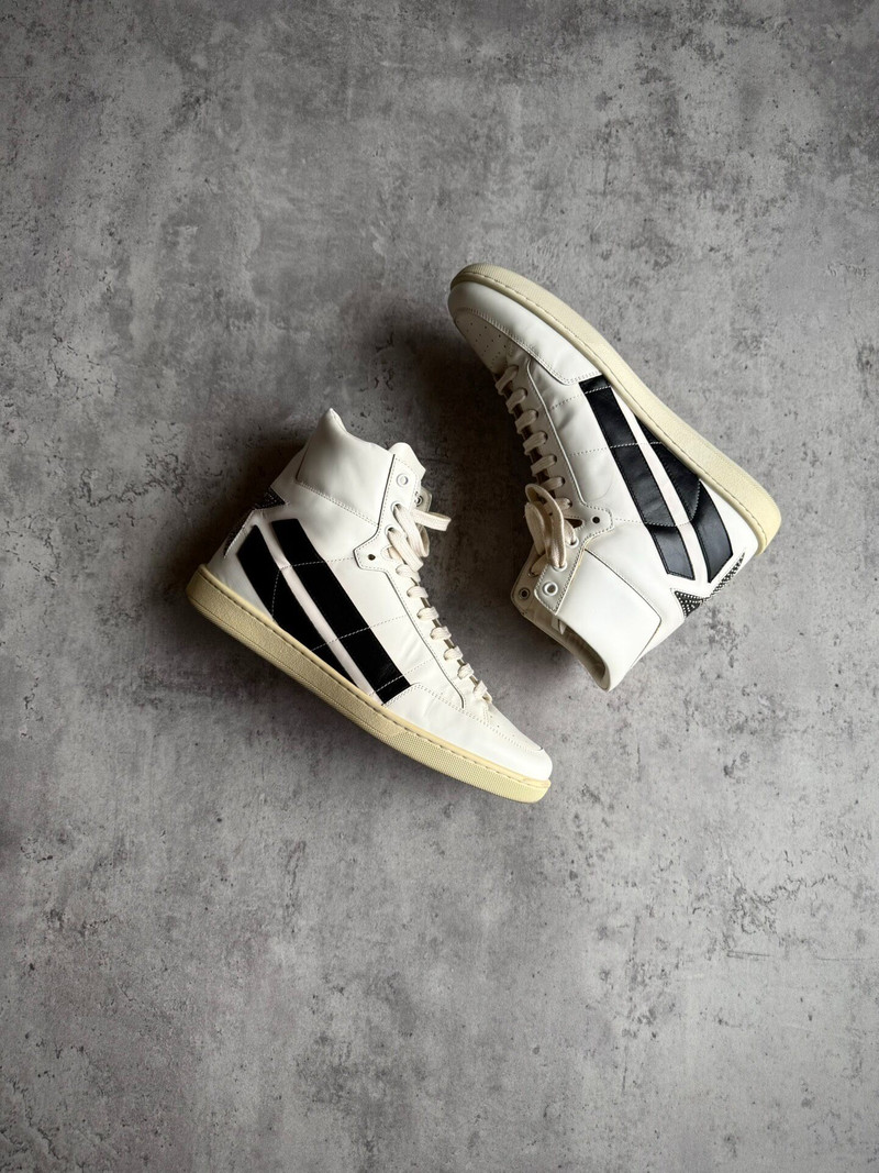 Saint Laurent Paris 16AW Geometric Patchwork Star Stud High-Top Sneakers by Hedi Slimane - 1