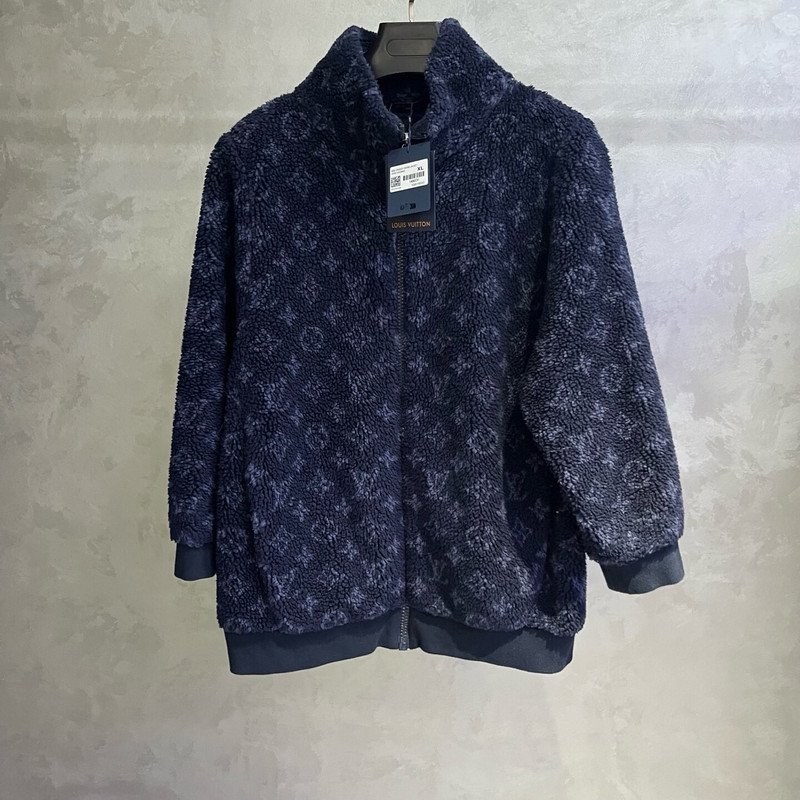 Louis Vuitton Dark Blue All-Over Jacquard Suede Jacket - 1