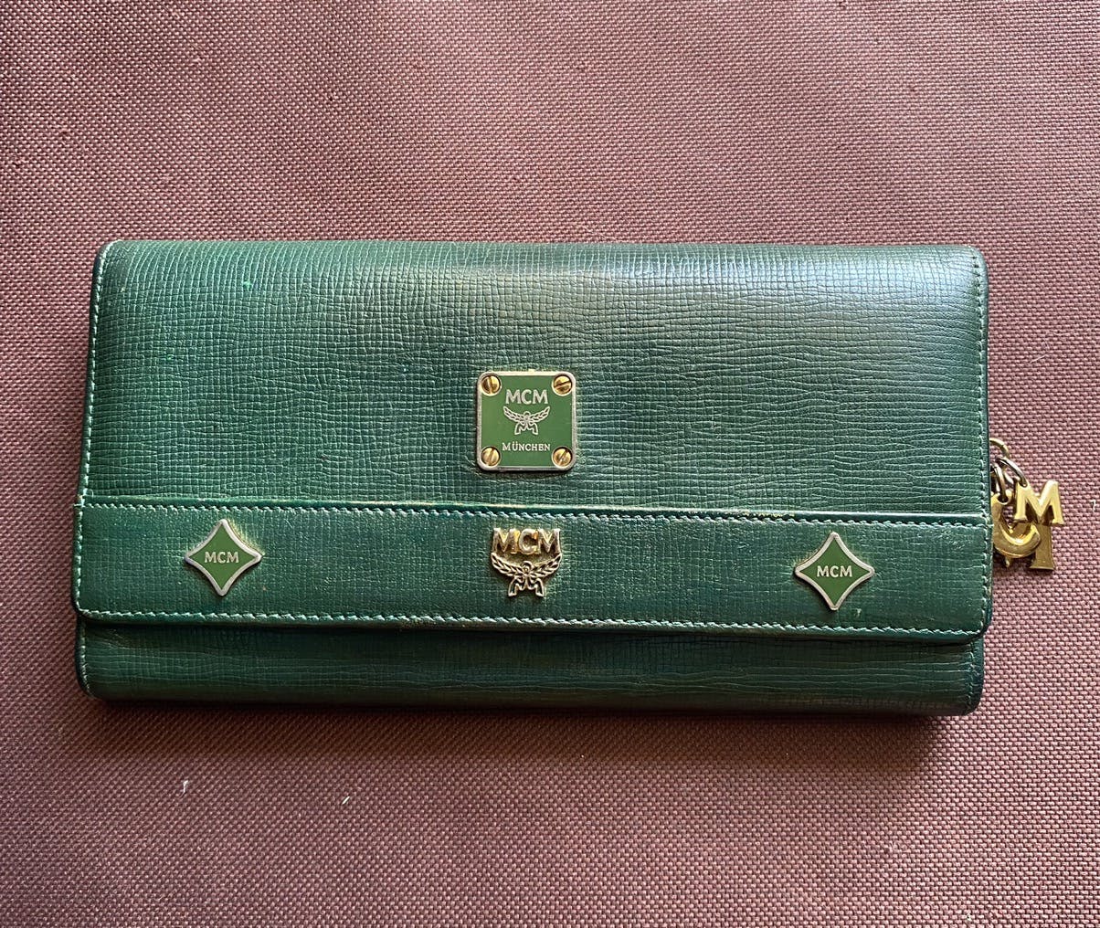 Authentic MCM Green Leather Long Wallet - 1