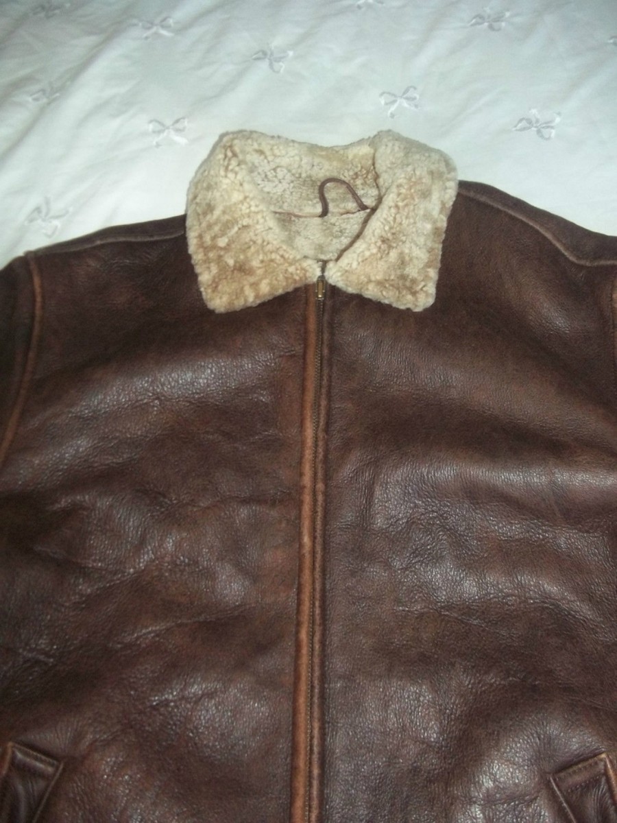 Vintage - 100% Sheepskin Shearling Leather Jacket Fur Collar - 1