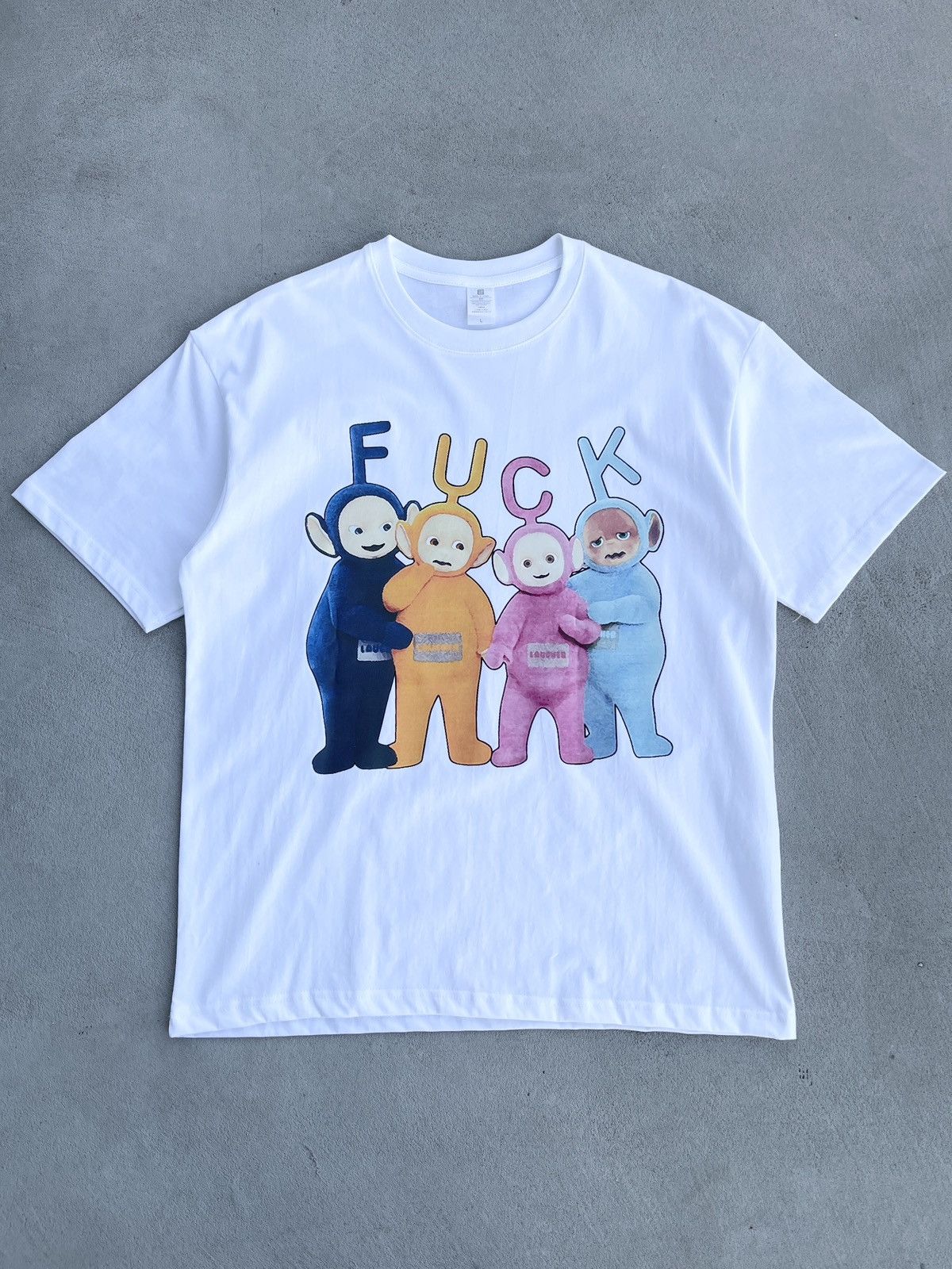 Humor - STEAL! 2000s Teletubbies FUCK Family Characters Tee (L) - 1