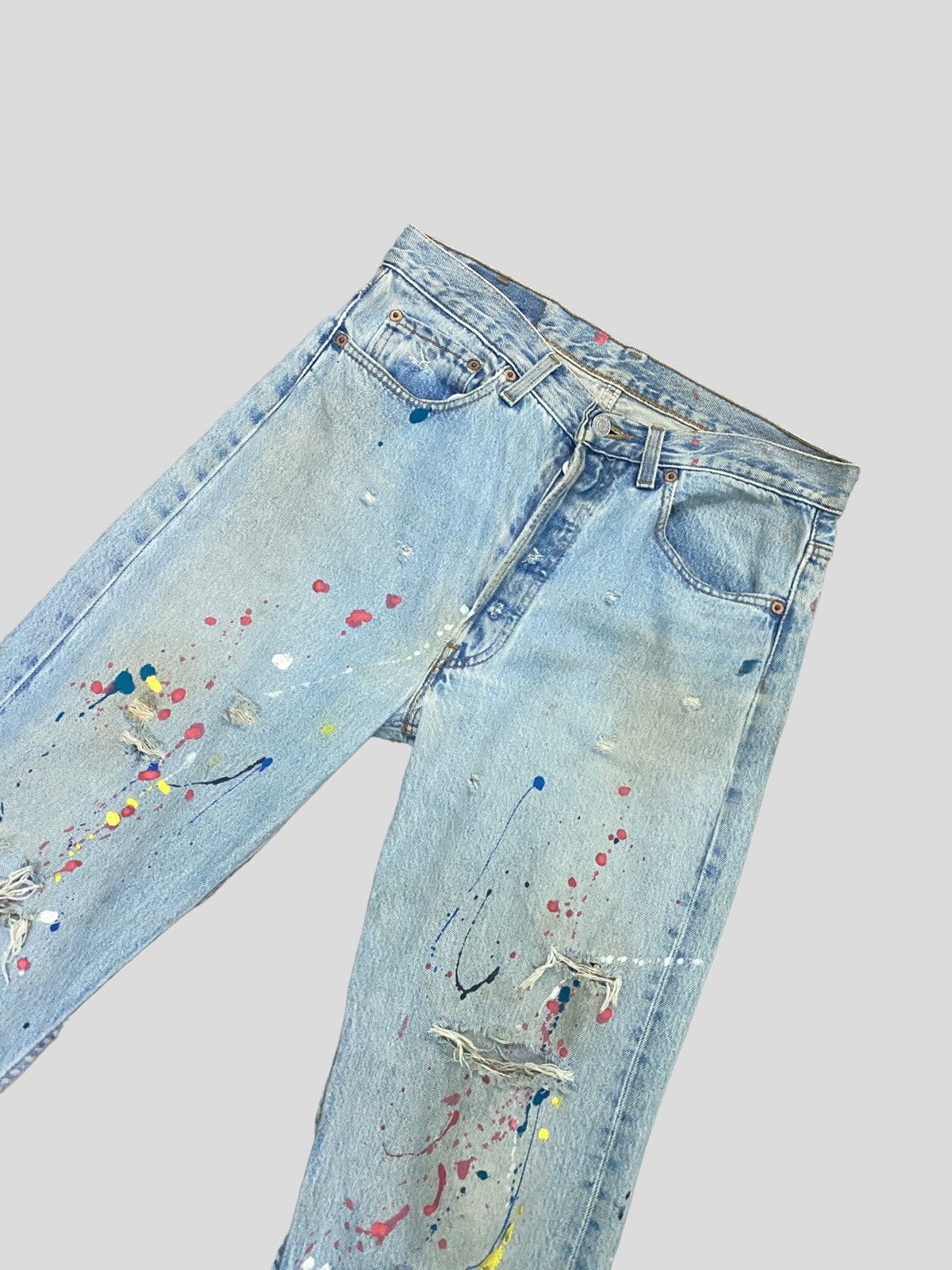 VINTAGE 90s Levi's 501 PAINT SPLASHED VERY DISTRESSED DENIM - 5