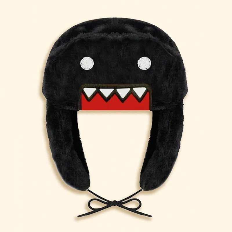 Japanese Cartoon Anime Domo Kun Ushanka Black Hat Cute Y2K Warm Winter Hat - 3
