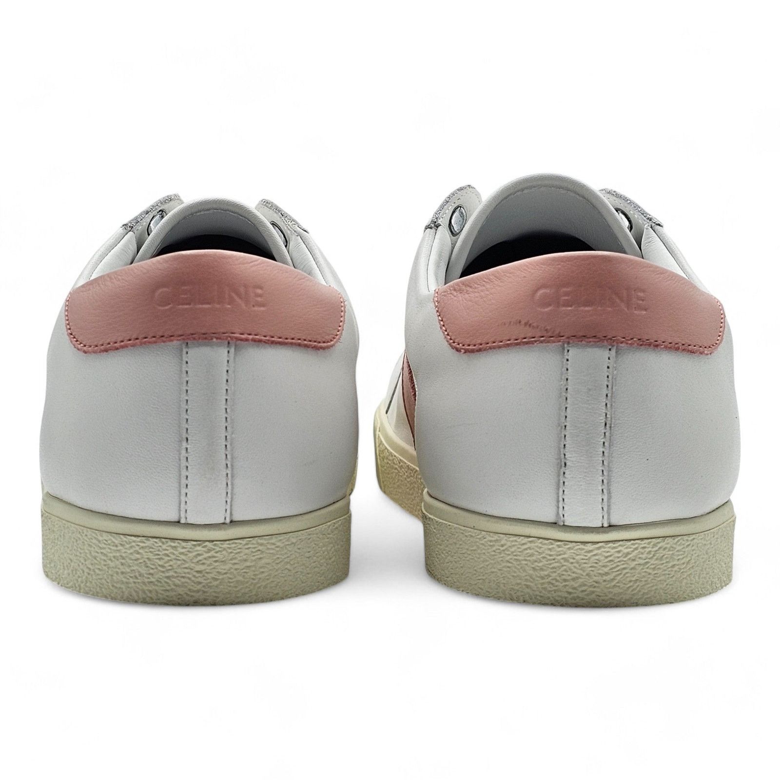 Triomphe Low Top Leather Lace Sneakers in White Pink sz 42 - 7