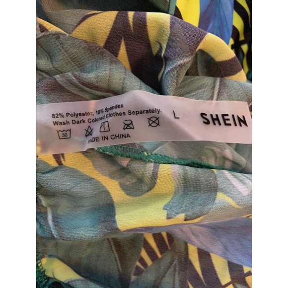 Shein Bikini 3 Piece Set Coverup Palm Leaf Green Large - 11