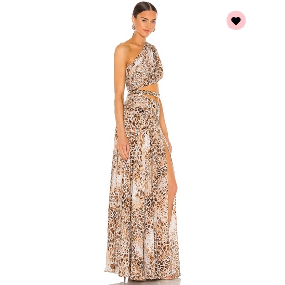 Bronx and Banco Jafari Animal Print One Shoulder Asymmetrical Cut Out Gown - 2