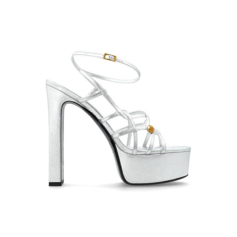 VERSACE Silver 150mm Leather Wedge Sandals New & Authentic ( - 1