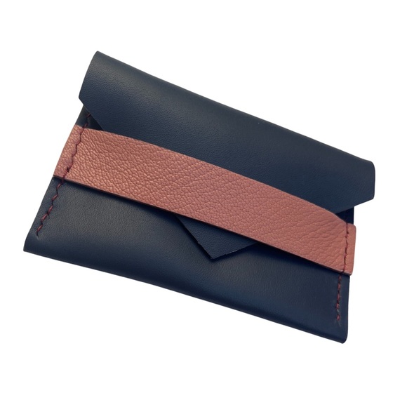Hand Crafted - Handmade Navy Pink Leather Cardholder - 2