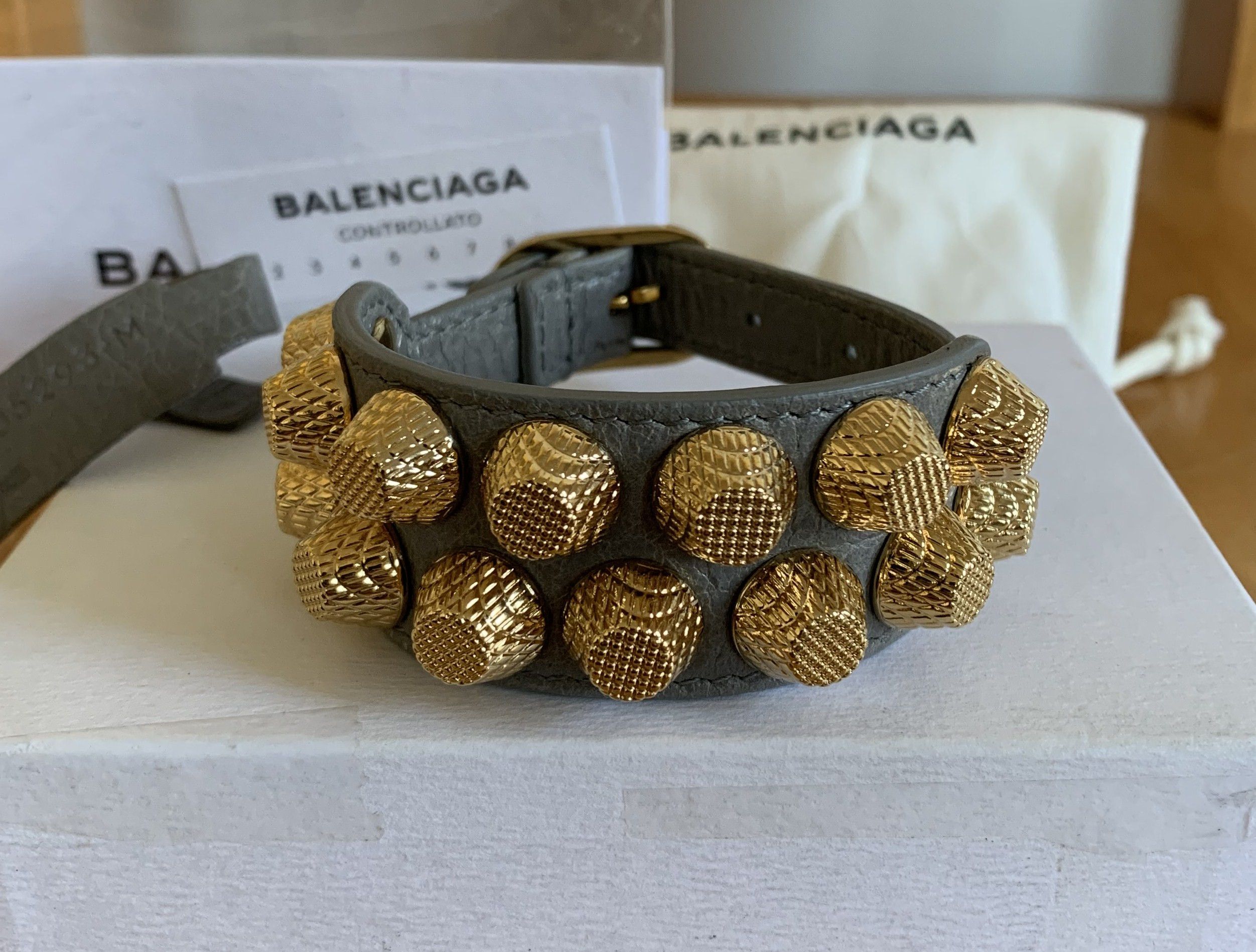 NEW Balenciaga Arena Leather Studded Bracelet - 2