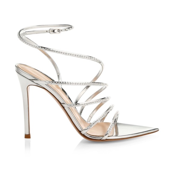 Gianvito Rossi Chantel Embellished Silver Strappy Pointed Toe Sandals - 3