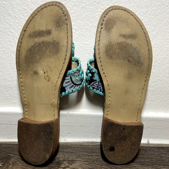 JACK ROGERS Navajo Sandals Turquoise Peacock Brown Canvas Flip Flop 9 - 6