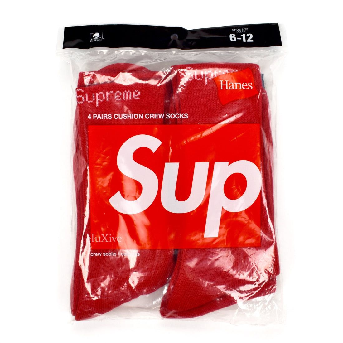 Supreme Red Logo Knit Hanes Crew Socks 4 Pack DS - 1