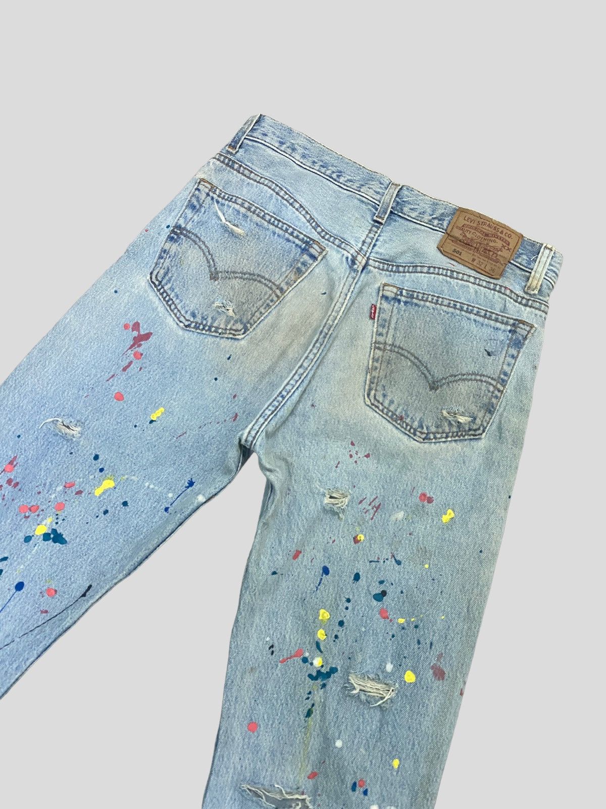 VINTAGE 90s Levi's 501 PAINT SPLASHED VERY DISTRESSED DENIM - 12