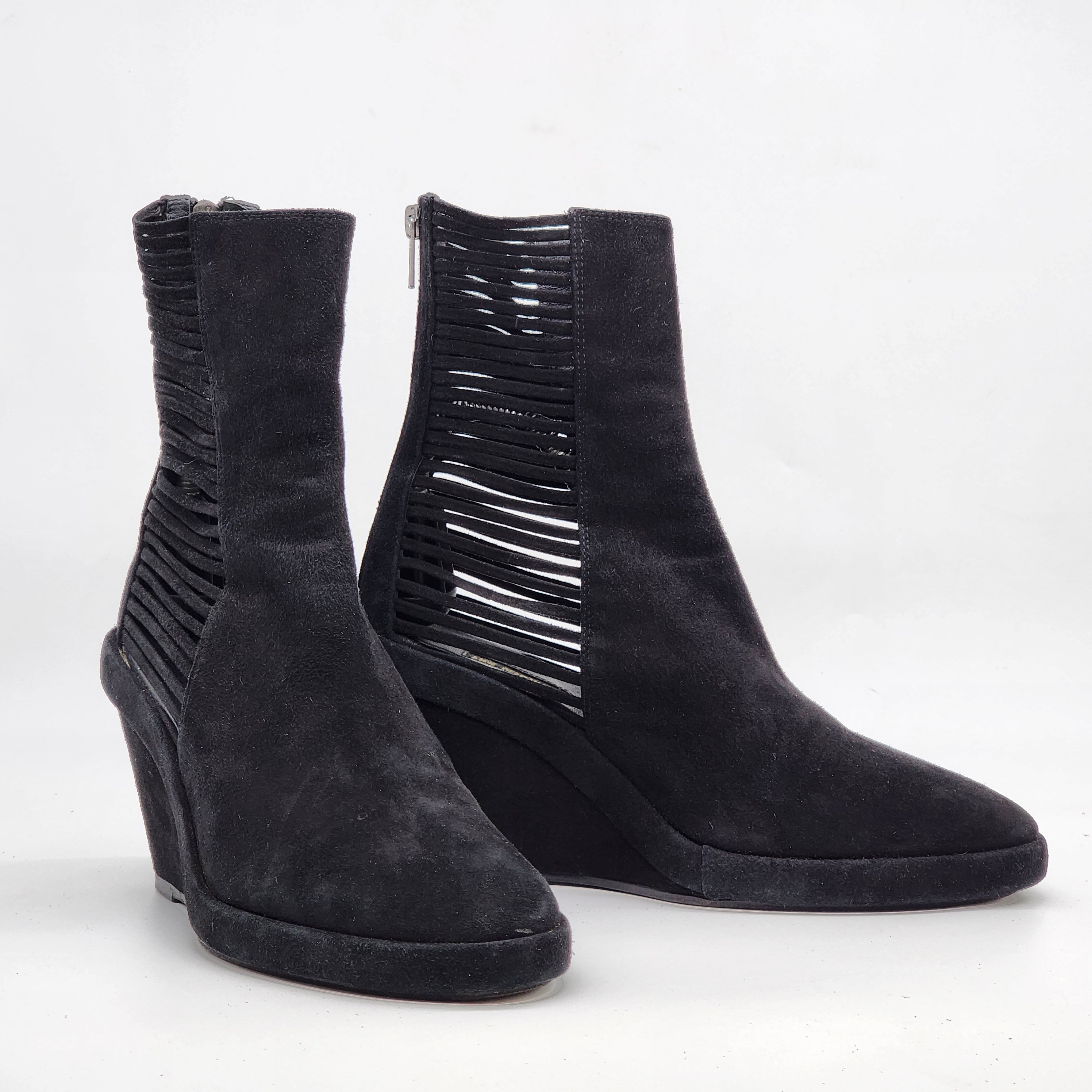 Ann Demeulemeester - Black Suede Slatted Wedge Boots - 2