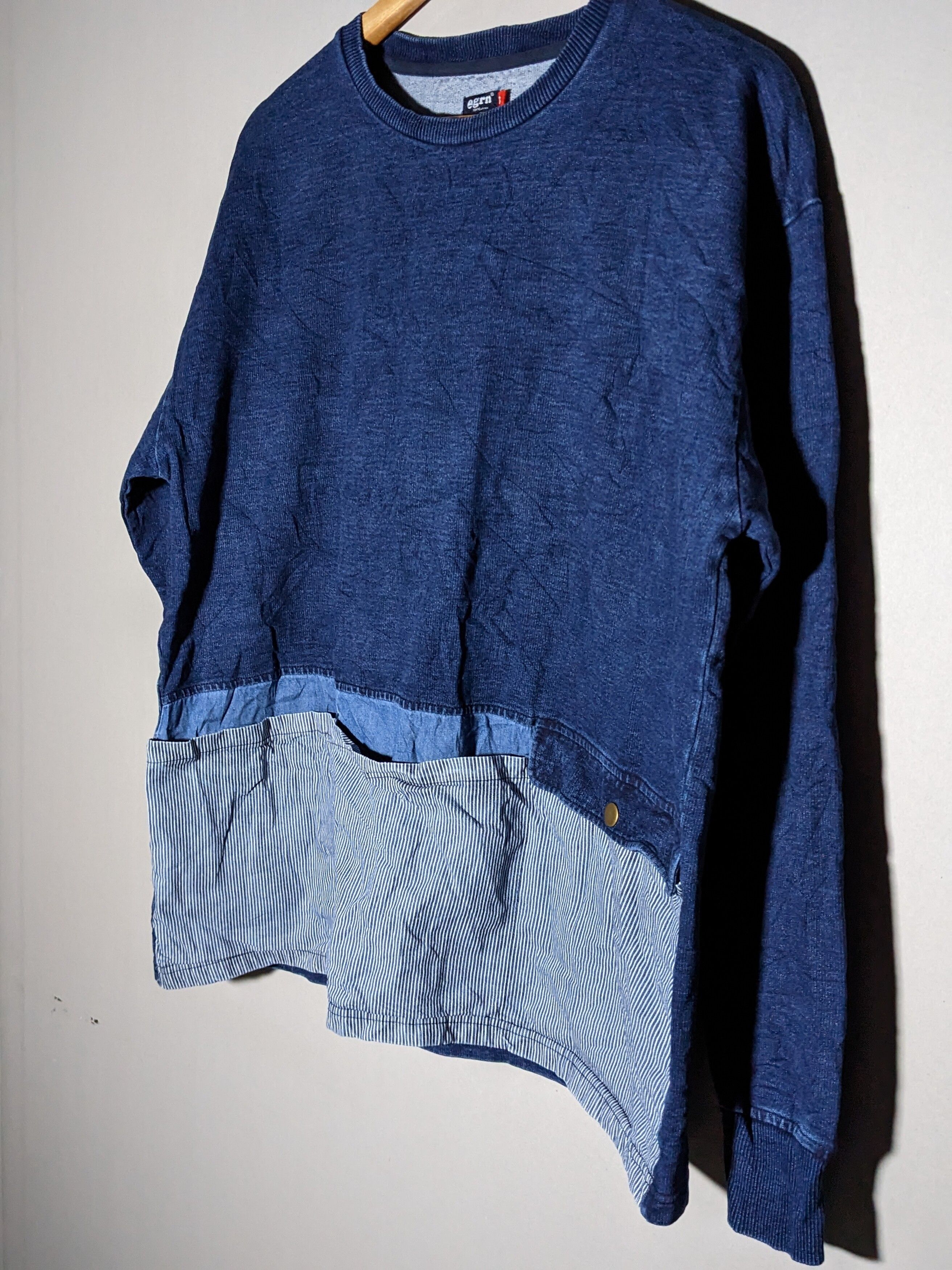 Streetwear - Grn Tokyo Multi Pocket Hickory Denim Blue Sweatshirt - 3