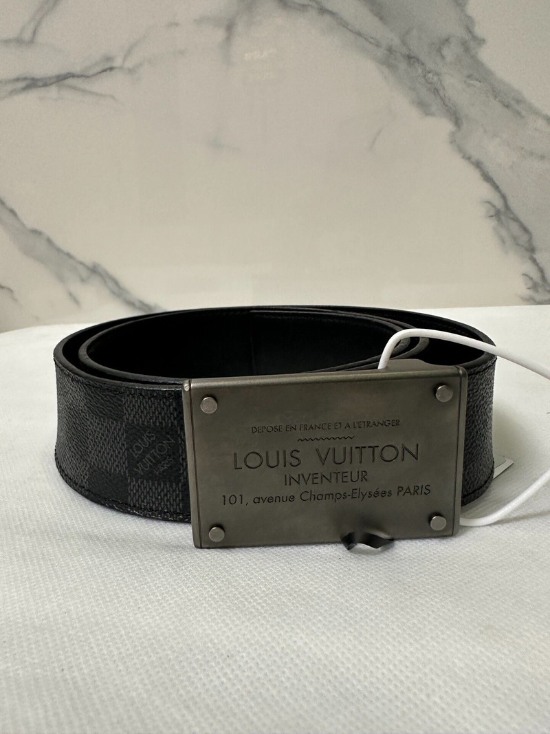 Louis Vuitton Black Damier Silver Buckle Leather Belt - 1