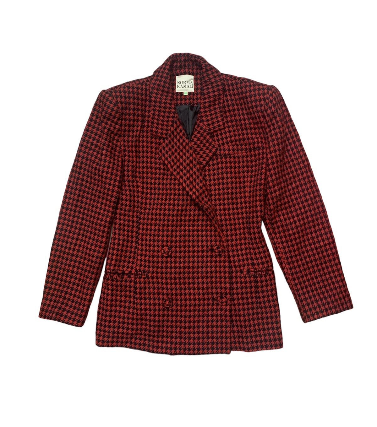 NORMA KAMALI RED HOUNDSTOOTH TARTAN DOUBLE BREASTED BLAZER - 1