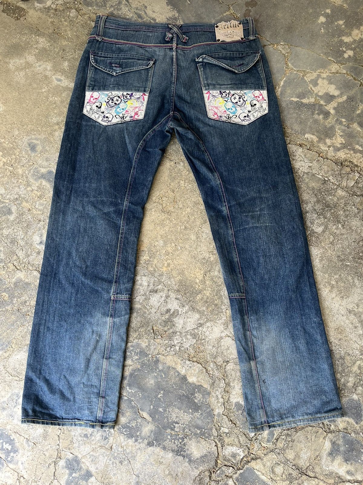 Vintage - 💥Flare Skull Patches Backpocket Denim - 2