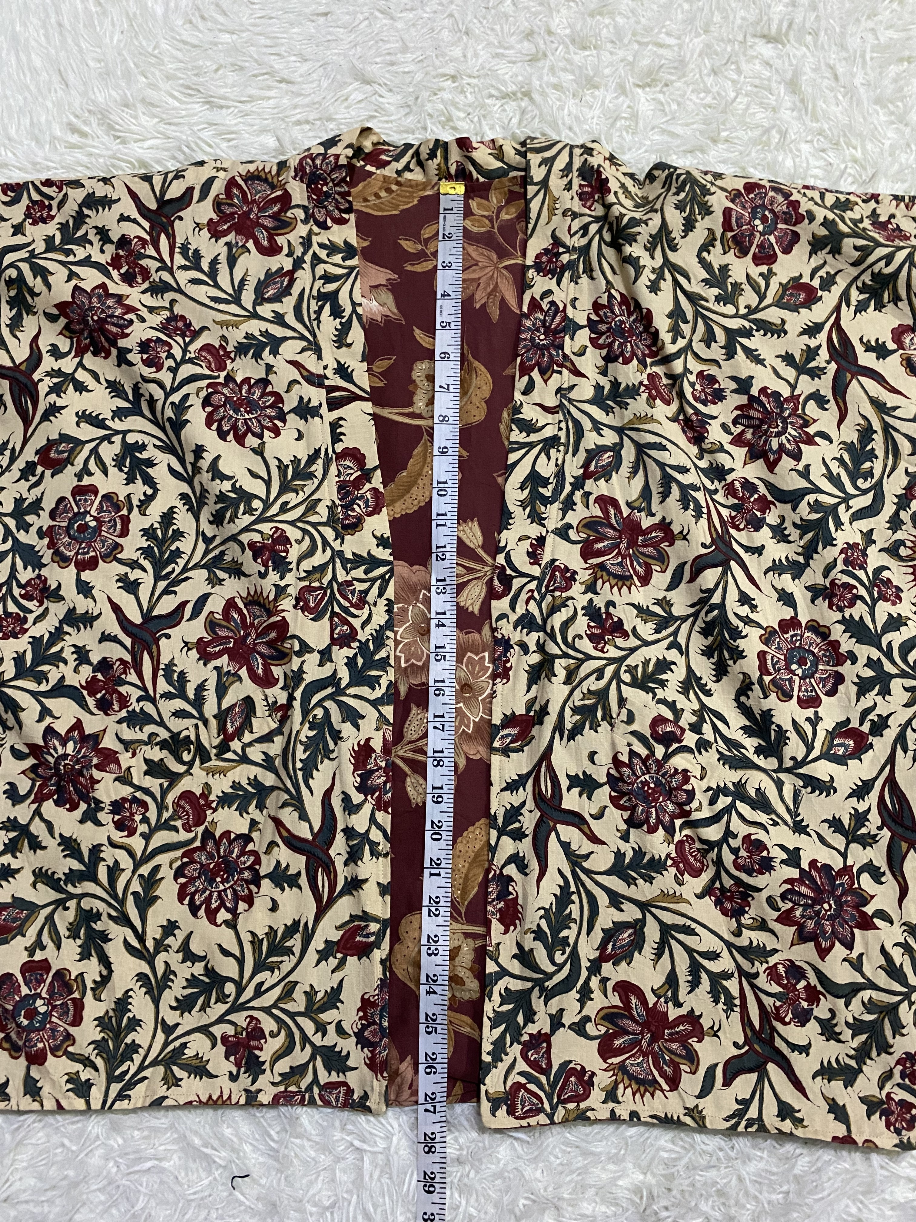 Cardigan - Cardigan Kimono Style Open Front Cotton Floral Batik Design - 12