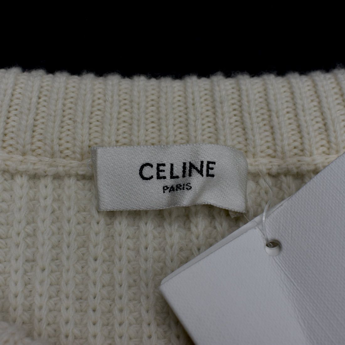 CELINE Cream Wool Sequin Logo Crewneck Sweater - 5