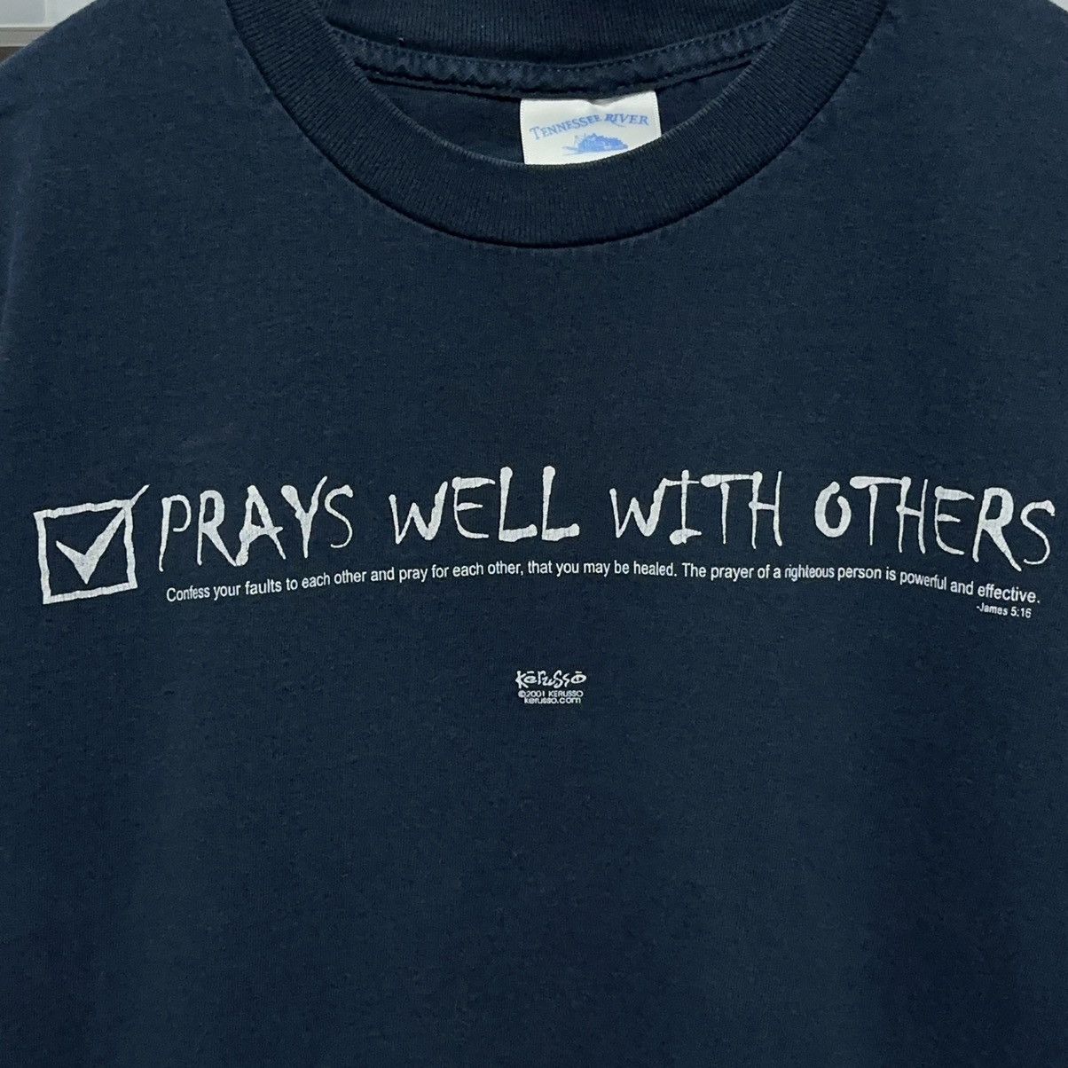 Vintage Y2K Prays Well With Others Graphic Jesus Tee Large - 3