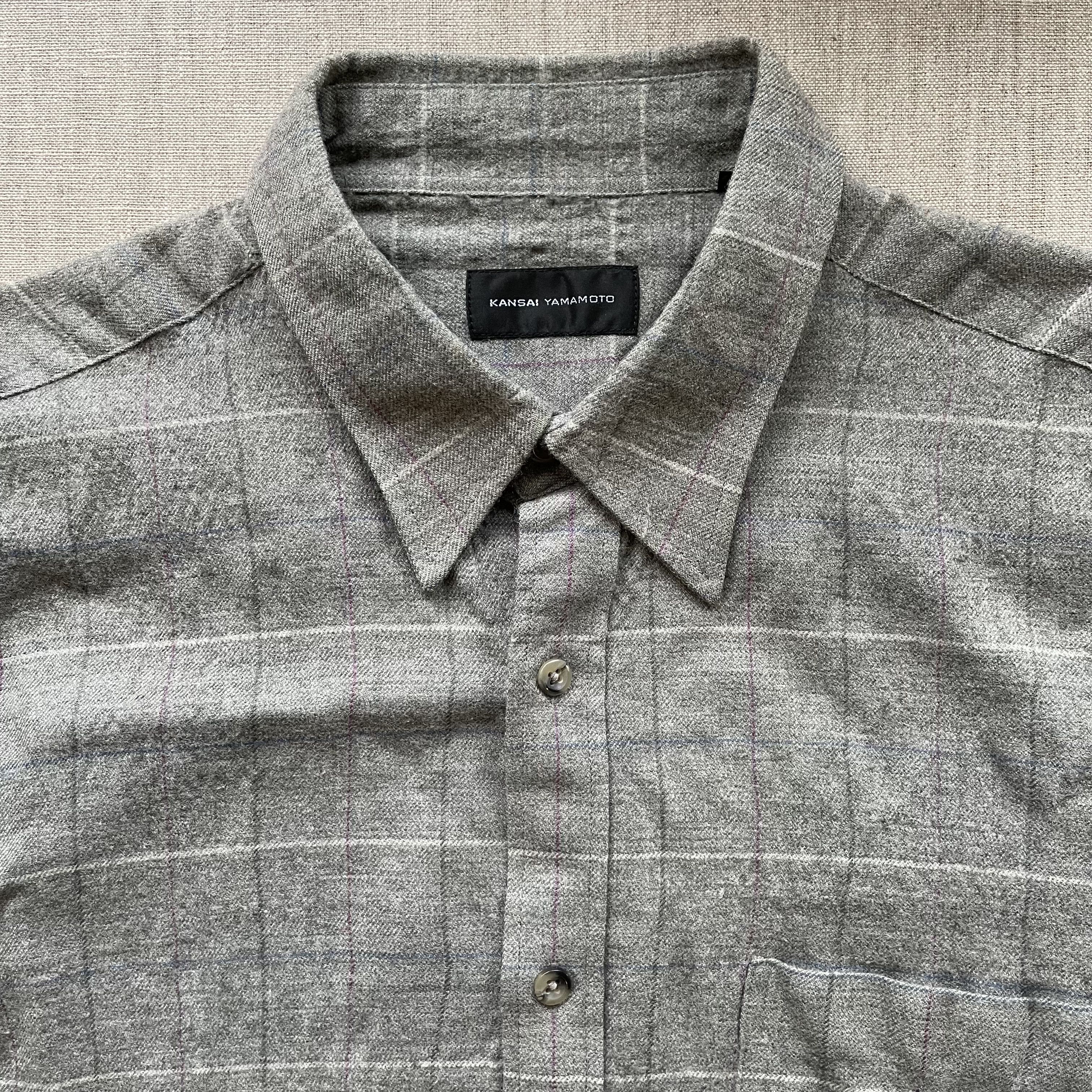 Kansai Yamamoto - Minimalist Check Shirt, Wool, (JP LL) - 2