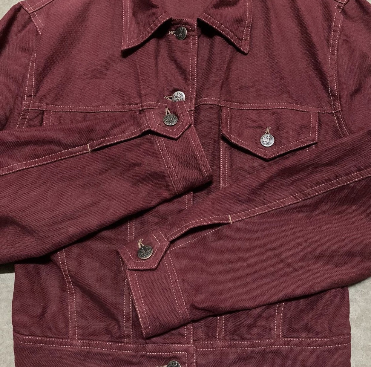 Katharine Hamnett London - 1990s Katharine Hamnett Red Wine Cropped Trucker Jacket - 4