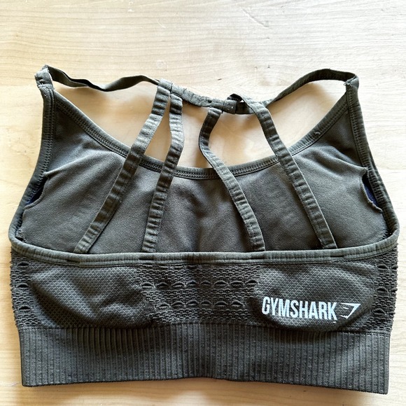 Gymshark Energy Seamless Sports Bra Strappy Removable Pad Yoga Athletic Khaki XS - 4