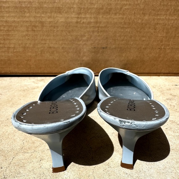 VTG BCBGirls Heels Mules Slip On Low Heel Closed Pointy Toe Leather Blue 7.5 - 4