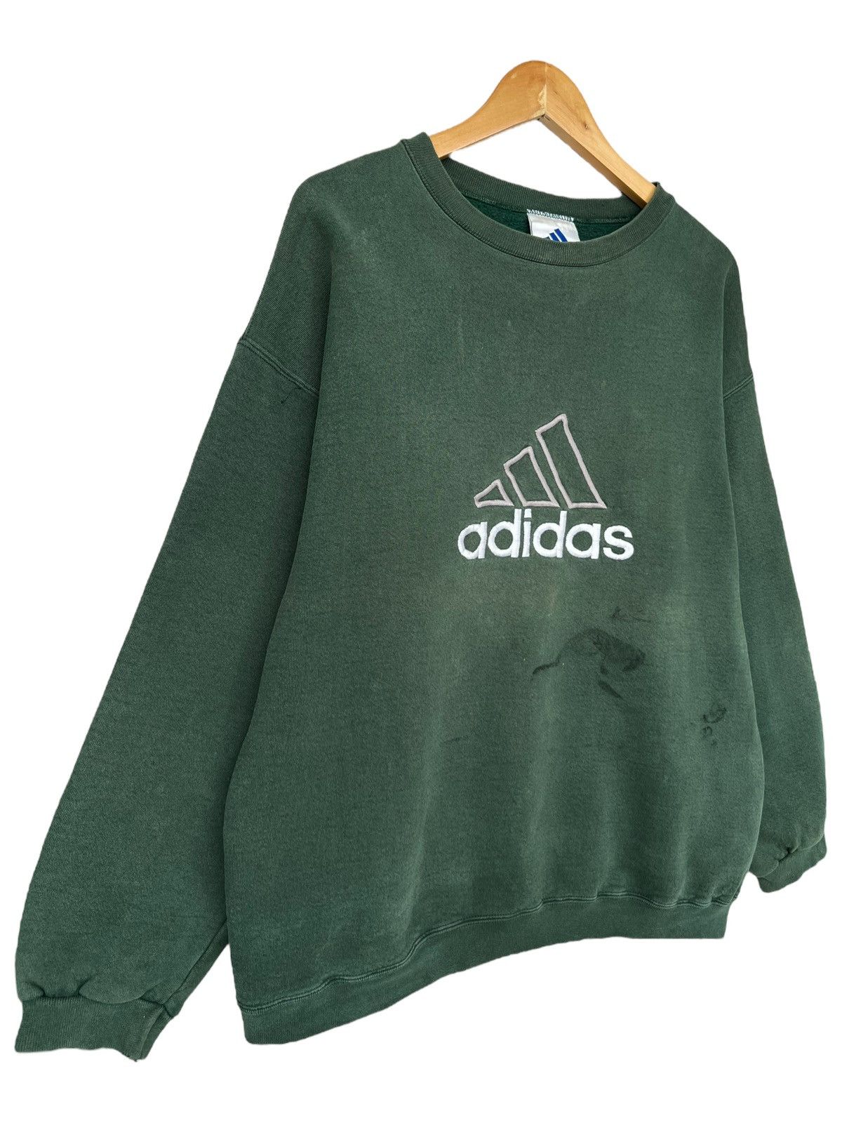 Vintage 90s Adidas Trefoil Biglogo Green Baggy Sweatshirt - 2