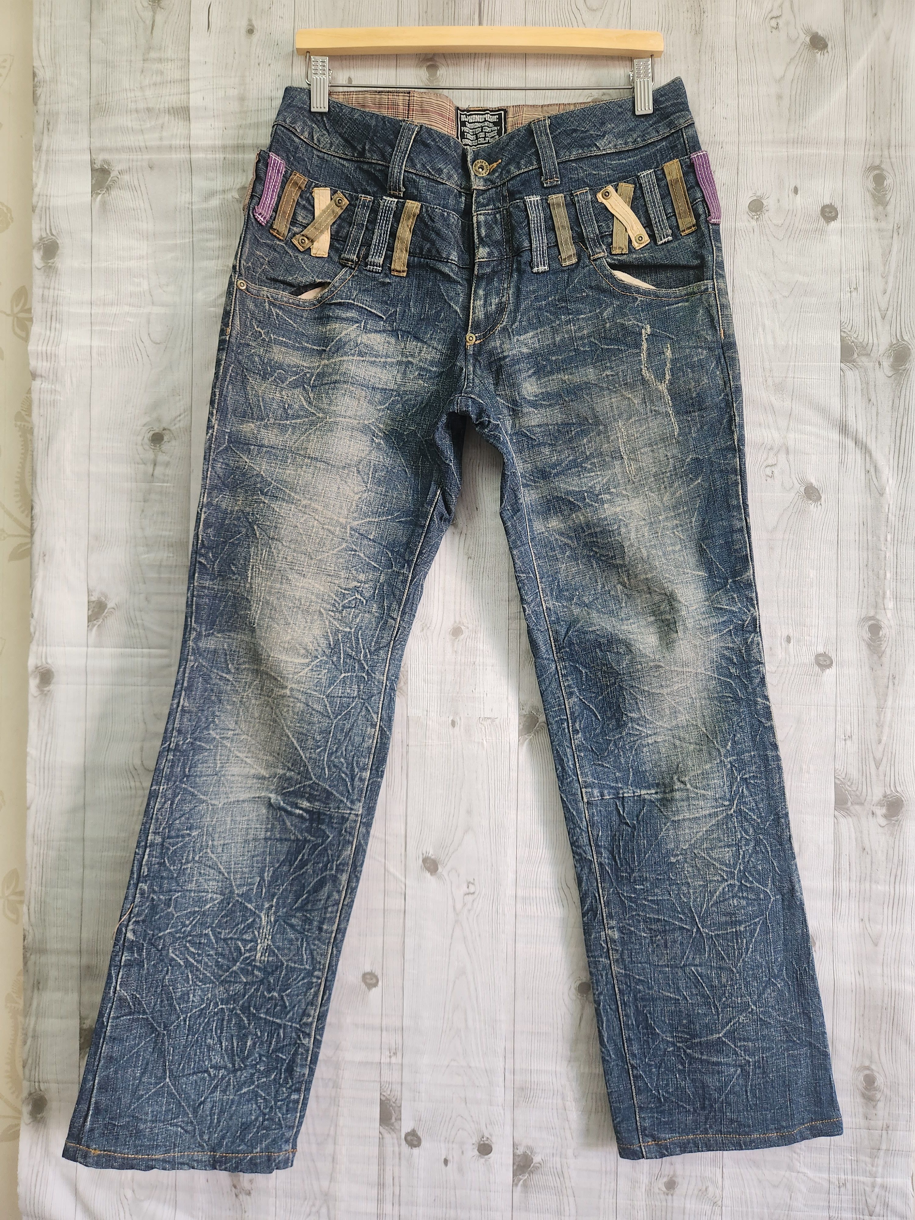 Japanese Brand - Alphanumeric Japanese Denim Acid Wash Double Waist Jeans - 1