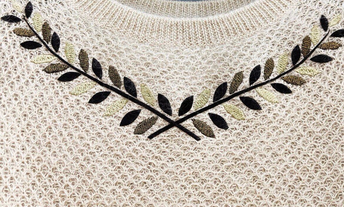 Olive branch embroidery Mohair & Silk knit Sweater - 3