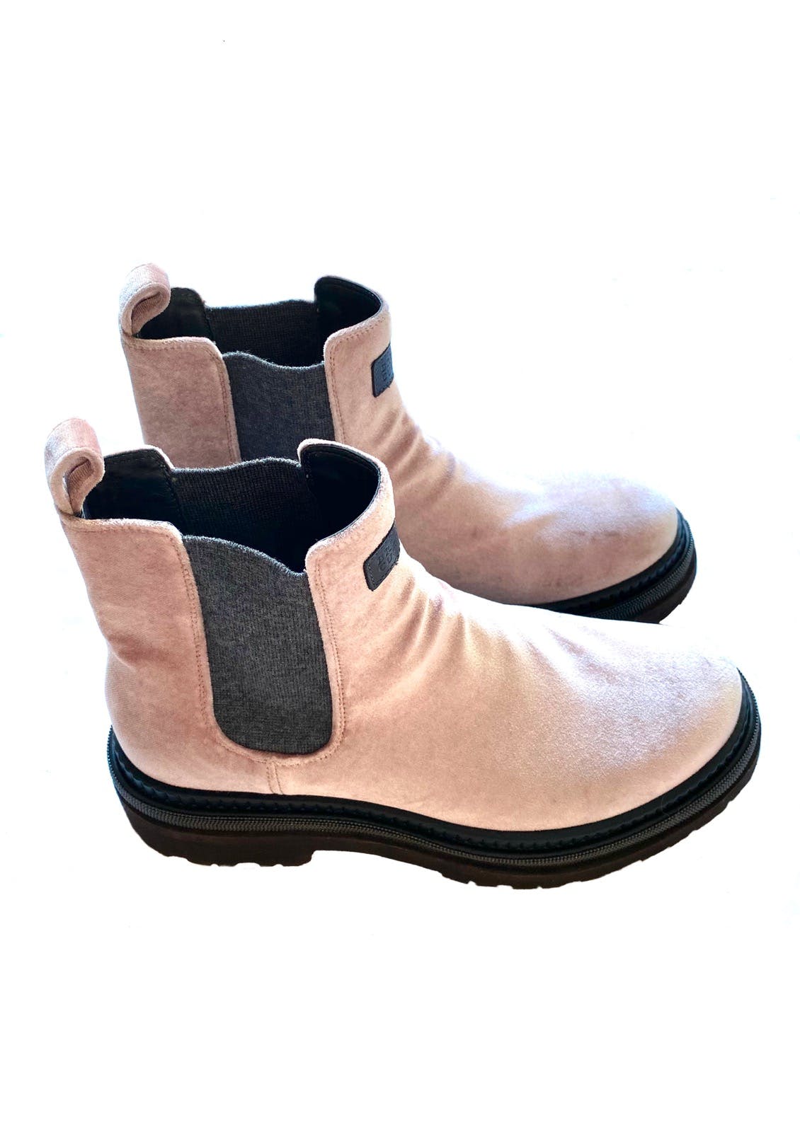 Pastel Pink Velvet Chunky Chelsea Boots - 2