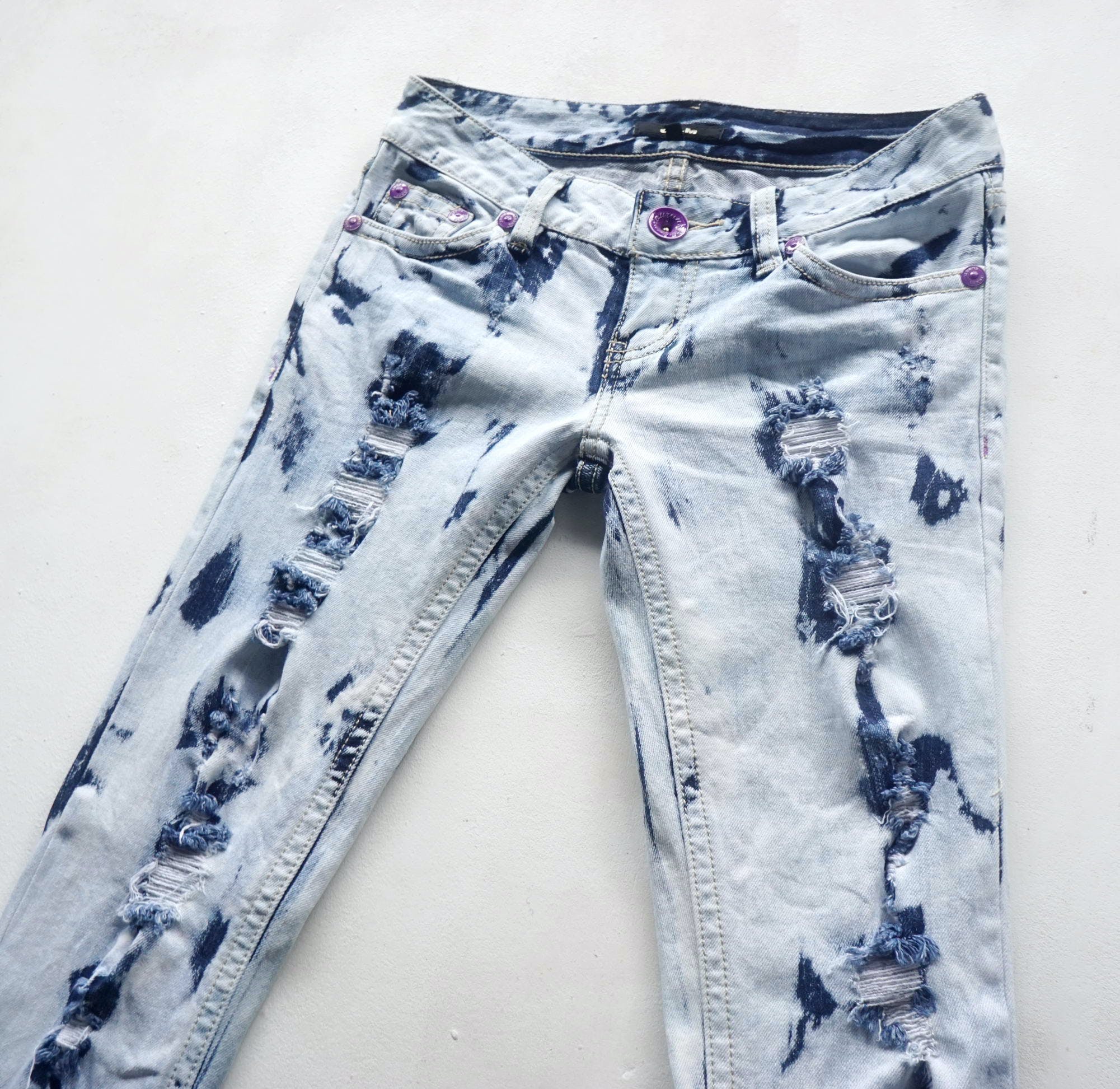 Japanese Brand - CALM Ripped & Acid Wash Low Rise Jeans - 5