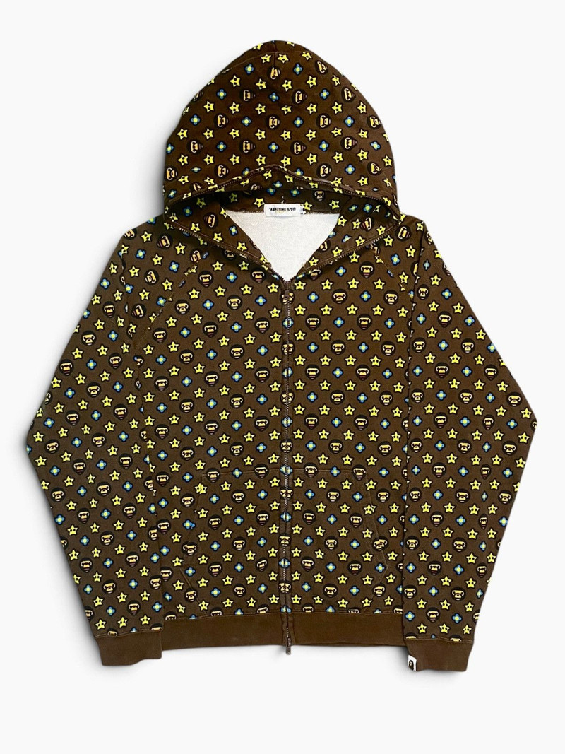 2005 OG Baby Milo Bape Brown "Monogram" zip up Hoodie - 1