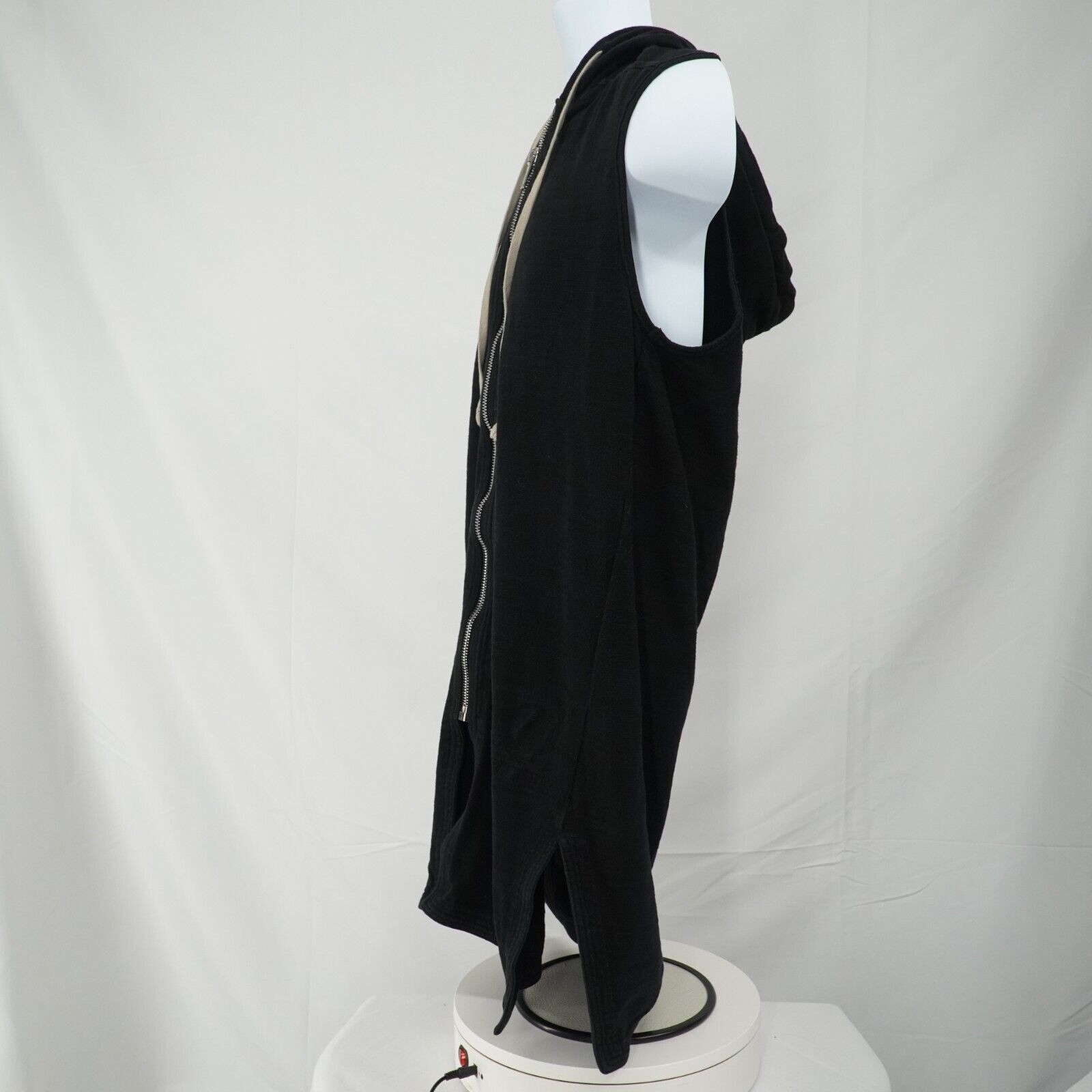 Black Zip Up Sleeveless Jacket Hoodie Cotton - Medium - 10