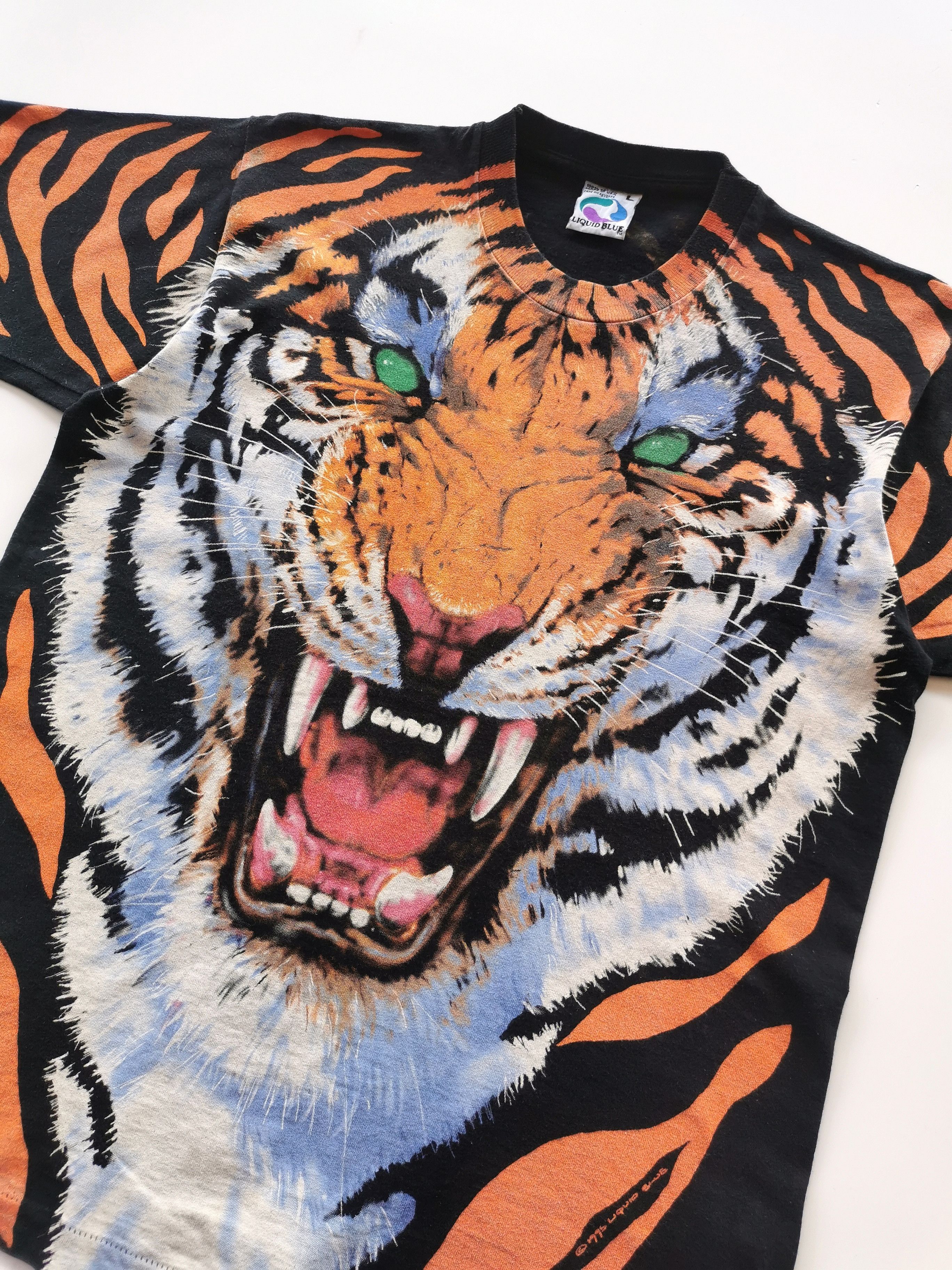 1995 Vintage Tiger Liquid Blue By John Connell Art Tshirt - 7