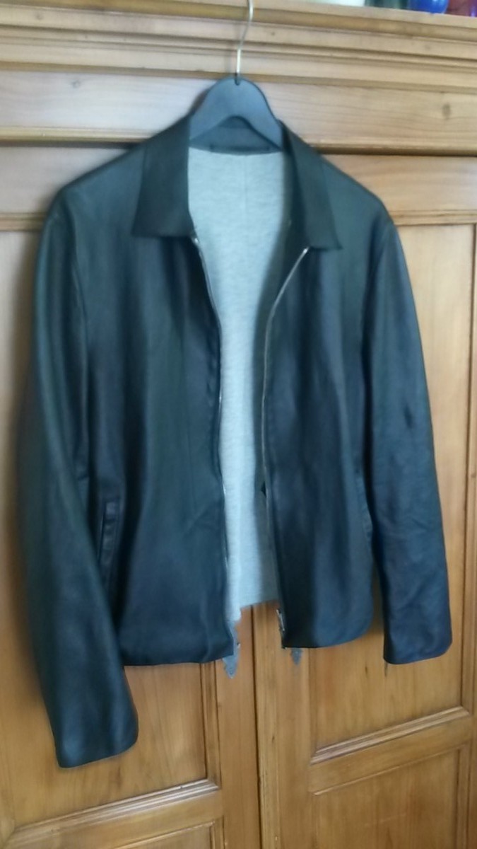 Black Unstructured Laser Cut Leather Jacket S M - 6