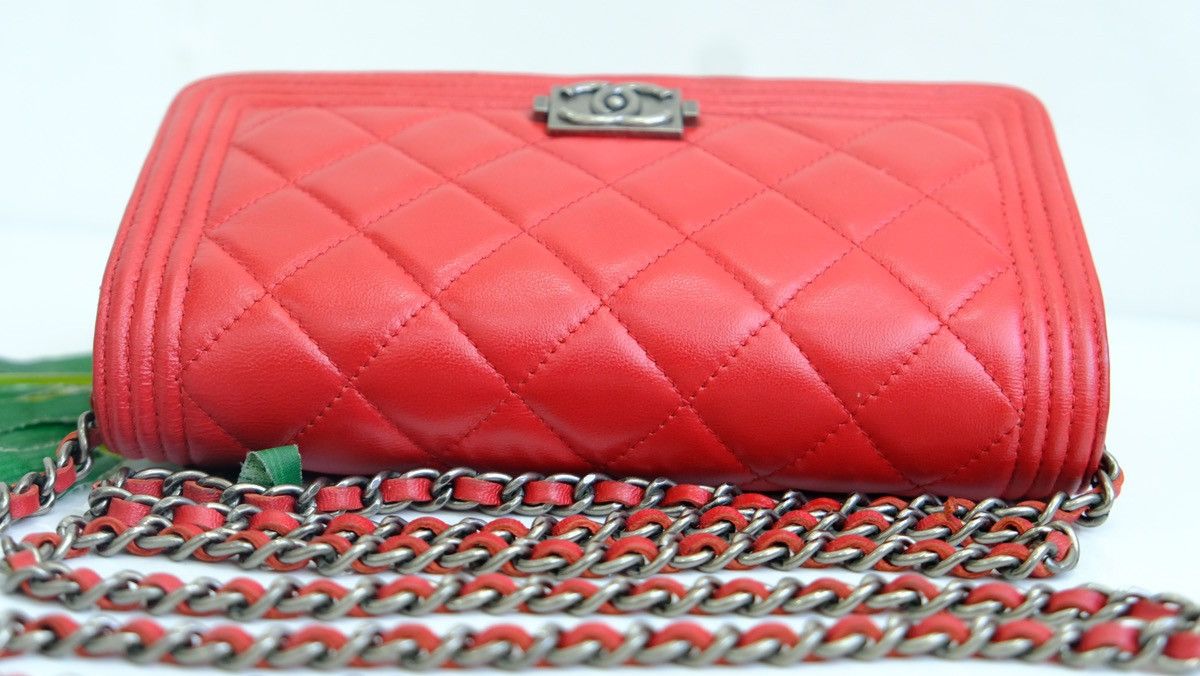 Chanel boy wallet half flap red leather chain sling - 9