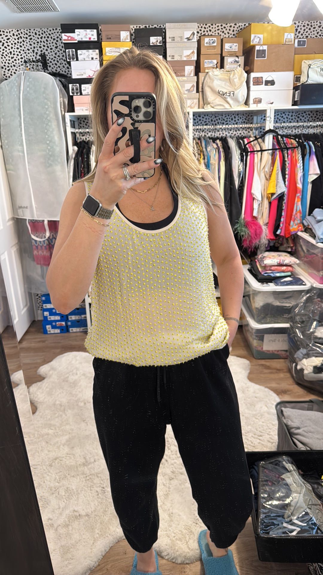 French Connection Yellow Embellished Beaded Cami Tank - 2
