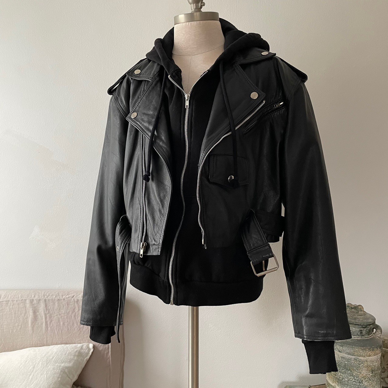 Vintage - 100% leather cropped moto jacket - 1